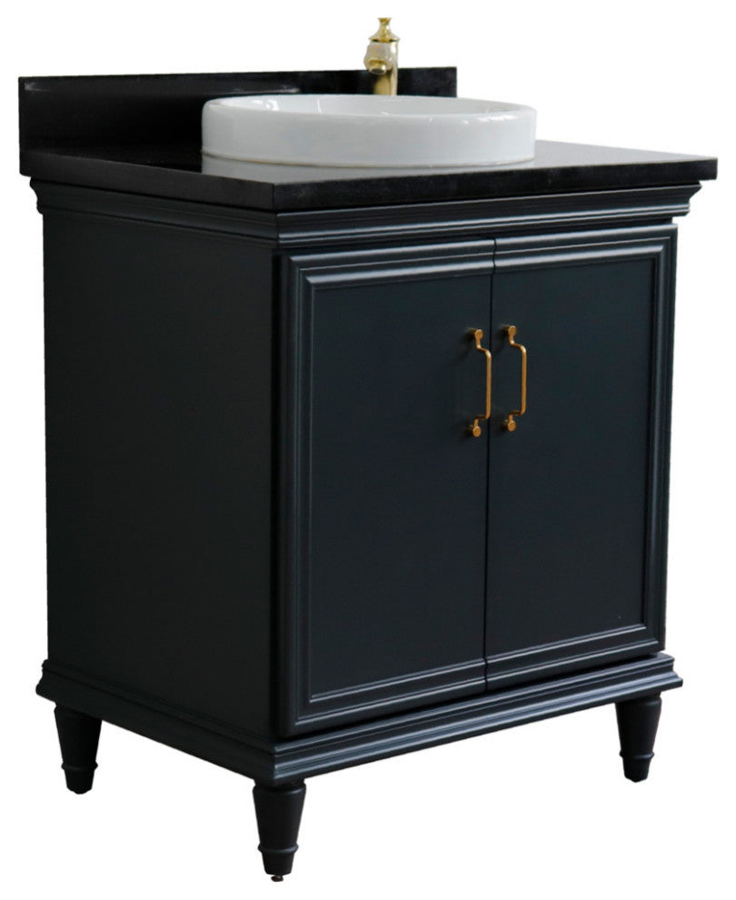 31" Single Vanity, Dark Gray Finish With Black Galaxy And Round Sink