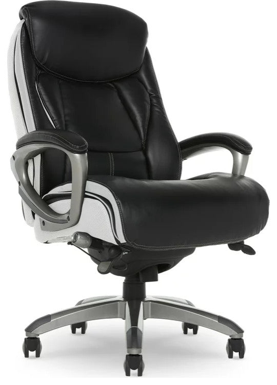 Modern Office Chair, Faux Leather Seat With Contoured Lumbar Zone, Black/White