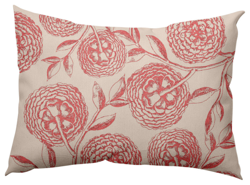 Antique Flowers Decorative Throw Pillow, Blush Coral, 14"x20"