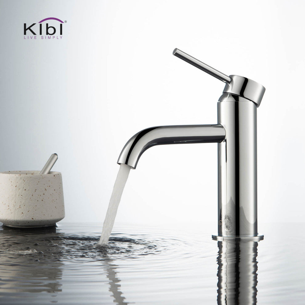 Circular Brass Single Handle Bathroom Faucet KBF1008, Chrome, With Drain