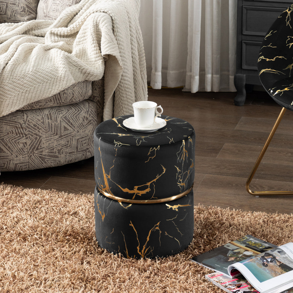 Luxury Hot Stamped Velvet Ottoman, Black