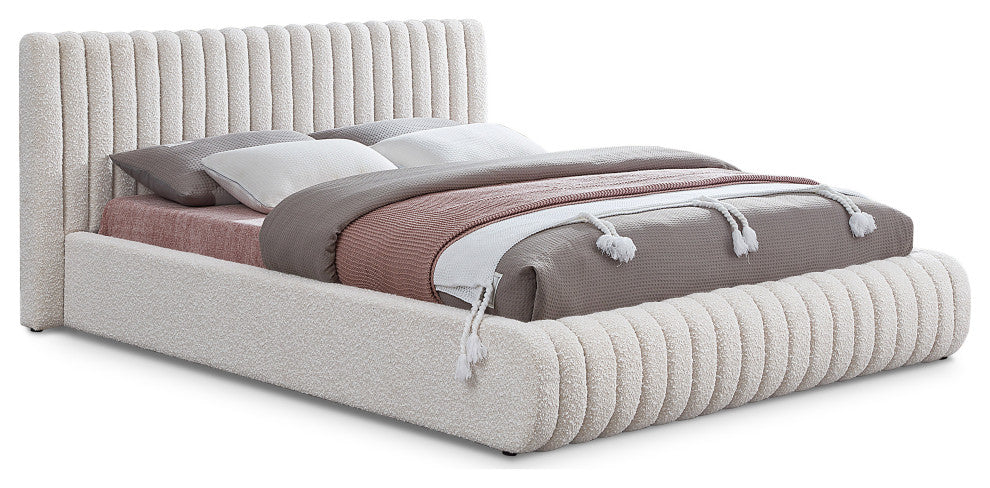 Nash Boucle Fabric Upholstered Bed, Cream, Full