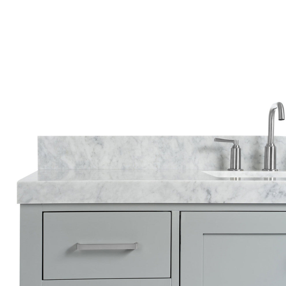 ARIEL Cambridge 55" Single Rectangle Sink Bathroom Vanity Grey With Marble Top