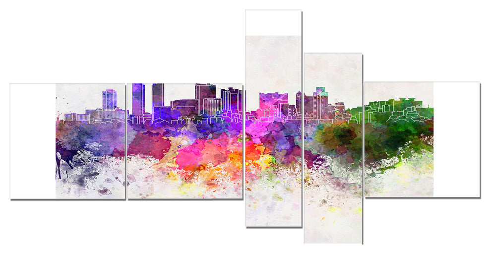 Colombo Skyline, Cityscape Canvas Artwork Print, 60"x32", 5 panels