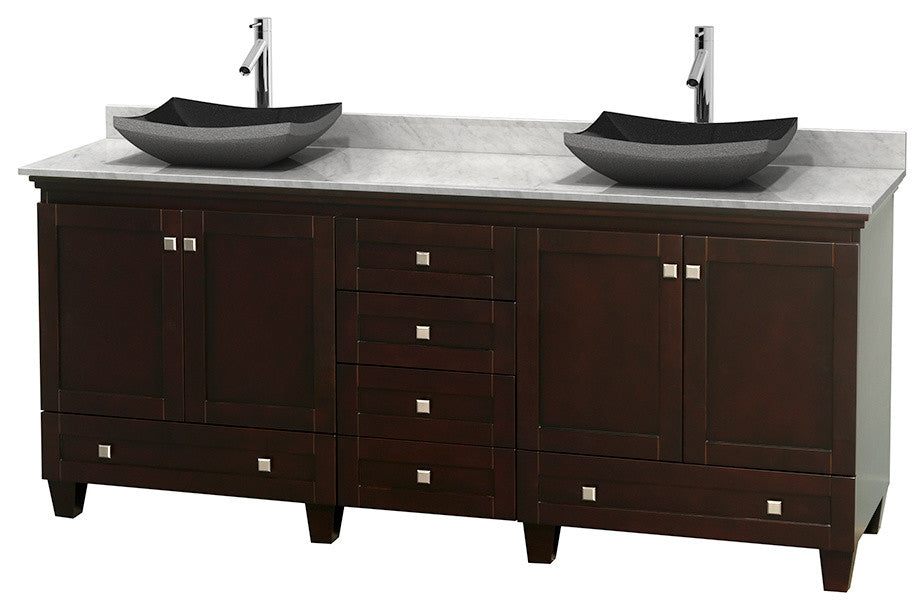 Acclaim Espresso Double Vanity, 80", Altair Black Granite, White Carrera Marble