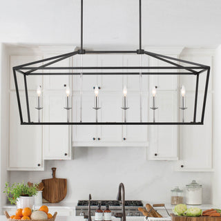 6 Light Kitchen Island Linear Pendant Chandelier, Classic Black+chrome