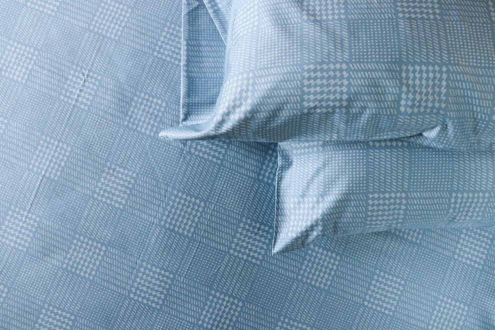 Modern Glen Plaid Print Matte Sateen Sheet Set, Whale Blue, King