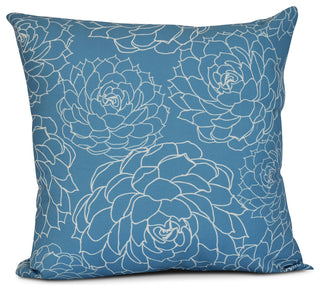 18x18", Olena, Floral Print Pillow, Blue