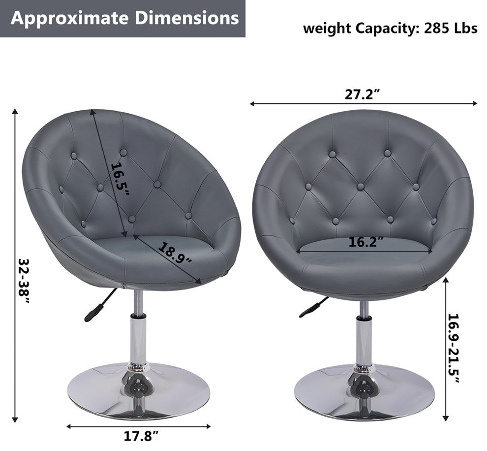 Button Tufted Swivel PU Leather Papasan Chair, Grey