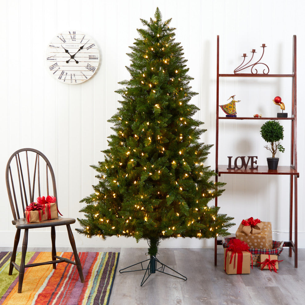 6.5' Vermont Spruce Faux Xmas Tree W/ Multifunction Lights & Bendable Branches