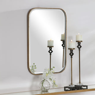 Minimalist Gold Metal Bamboo Wall Mirror Vanity Round Edge Rectangle Asian