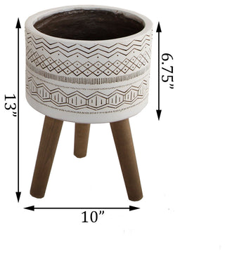 10" Tribal Fiberglass Planter, White