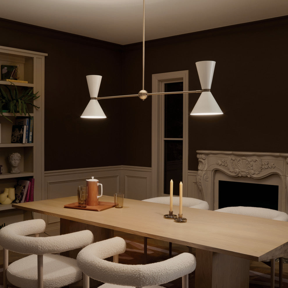 Phix 4 Light Chandelier Linear, Single, Champagne Bronze and White