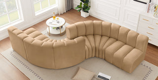 Arc Velvet Upholstered 6-Pc. Facing Modular Sectional, Camel