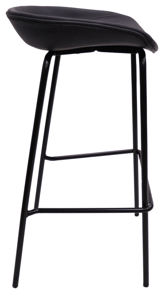 LeisureMod Servos Barstool With Faux Leather Seat and Iron Frame, Black