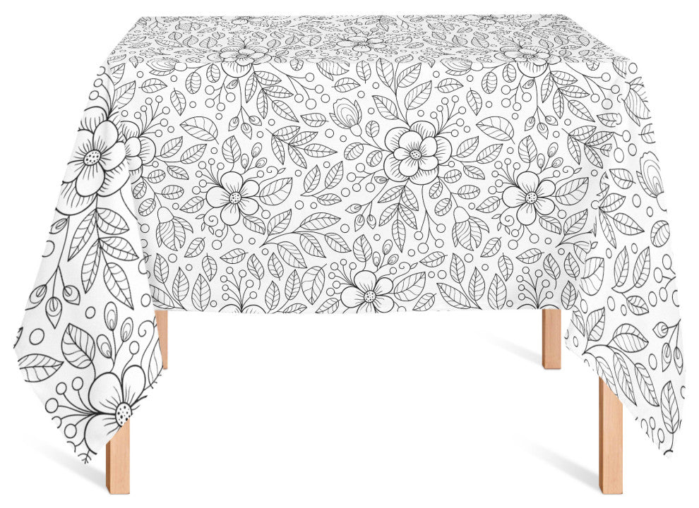 Doodle Flower Pattern Black 58x58 Tablecloth