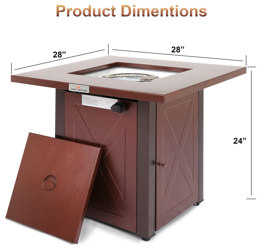 Legacy Heating 28" Square Fire Pit, Hammered Golden Finish