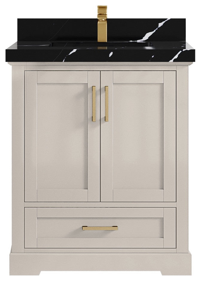 Boston 30" Single Sink Bath Vanity in Fine Grain 2" Calacatta Black
