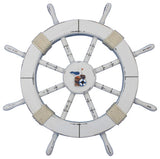 Rustic White Ship Wheel with Seagull and Lifering 18'', Beach Decor