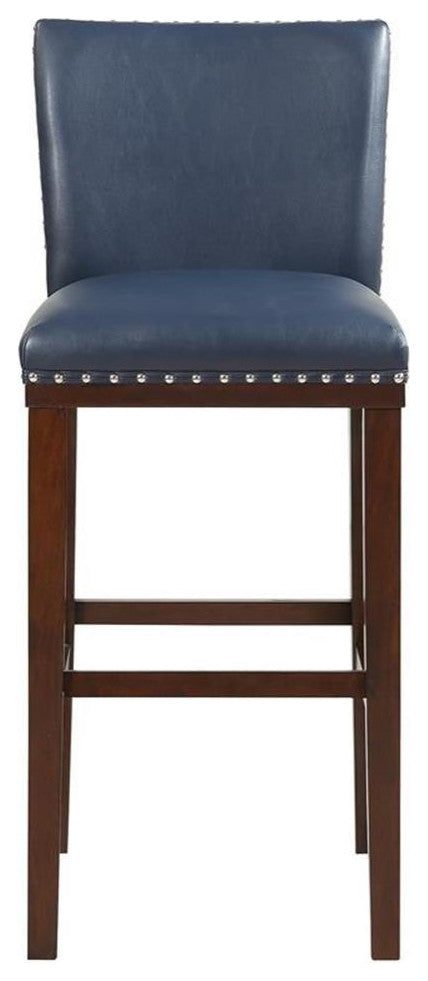Tiffanie Navy Faux Leather and Espresso Finish Bar Stool