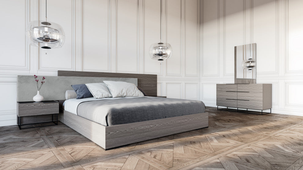 Nova Domus Enzo Italian Modern Gray Walnut and Fabric Bed, California King