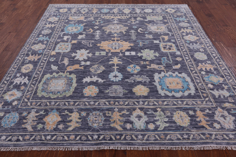 8' Square Hand-Knotted Turkish Oushak Wool Rug - Q13374