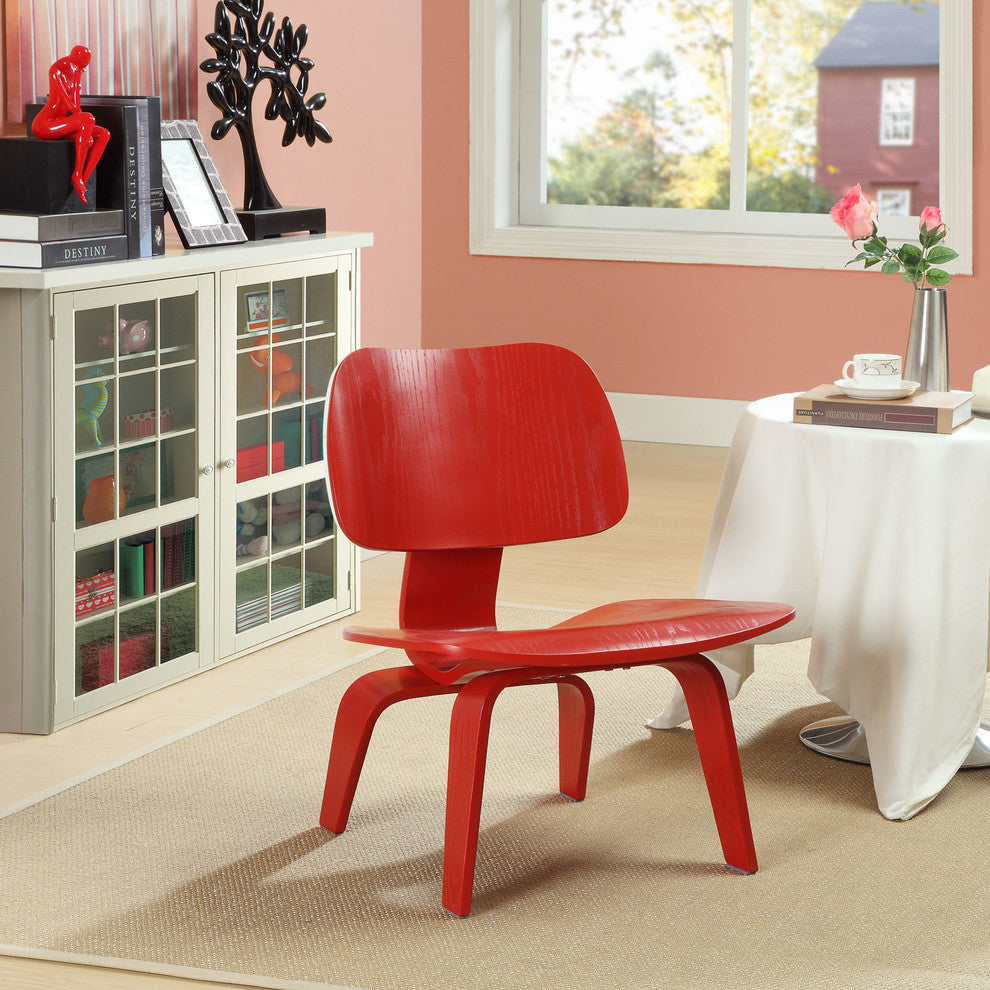 Modern Contemporary Living Room Wood Lounge Chair Red