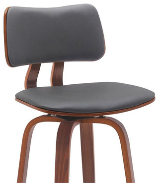 Armen Living Pico 30" Swivel Wood & Faux Leather Bar Stool in Walnut/Gray