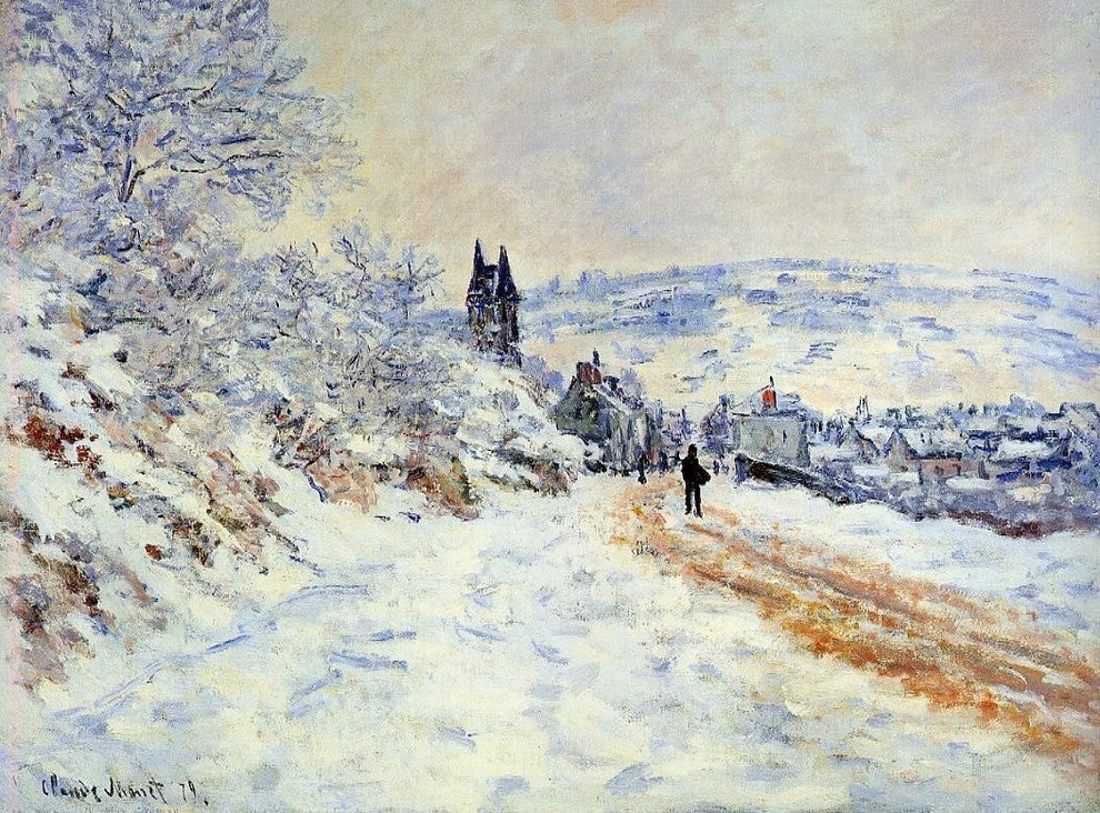 Claude Oscar Monet The Road to Vetheuil Snow Effect Gallery Wrapped Canvas