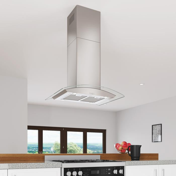30" Island Glass Range Hood, Stainless Steel