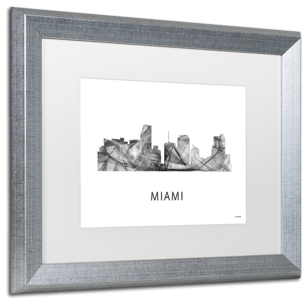 Marlene Watson 'Miami Florida Skyline' Matted Art, Silver Frame, White, 20x16