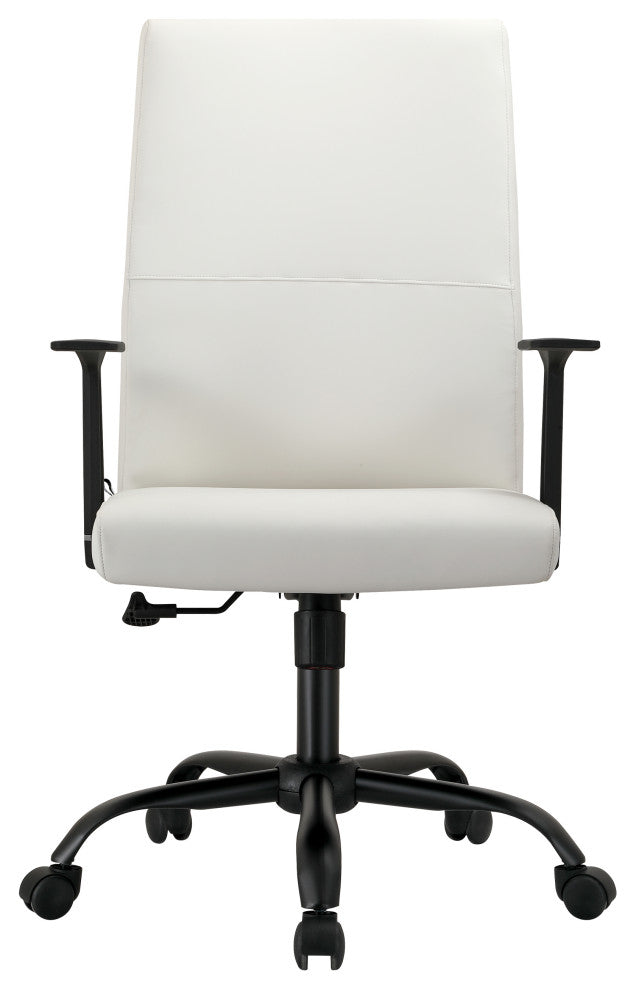 LeisureMod Evander Leather Office Chair With Adjustable Height, White
