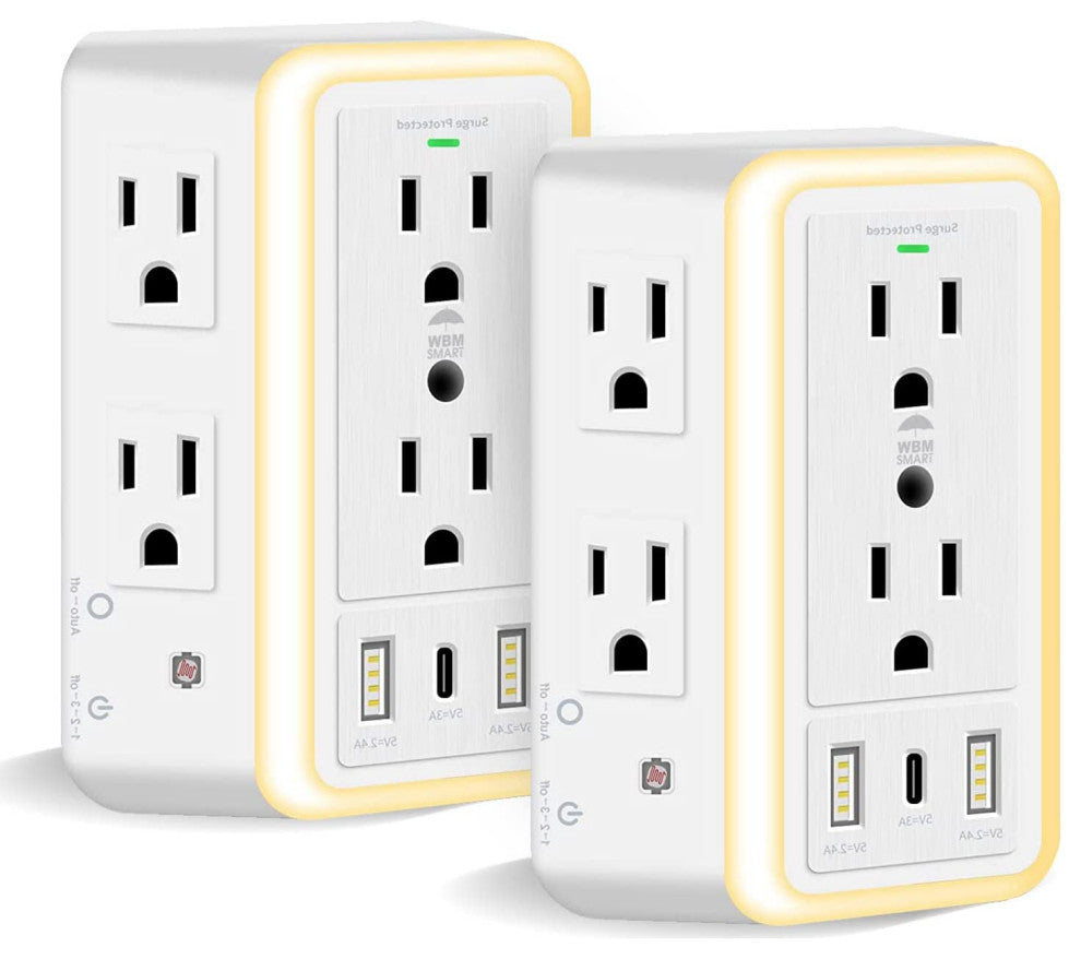 Multi Plug Outlet, 6-Outlet Extender With 2 USB Charging Ports, 2 Pack