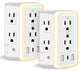 Multi Plug Outlet, 6-Outlet Extender With 2 USB Charging Ports, 2 Pack