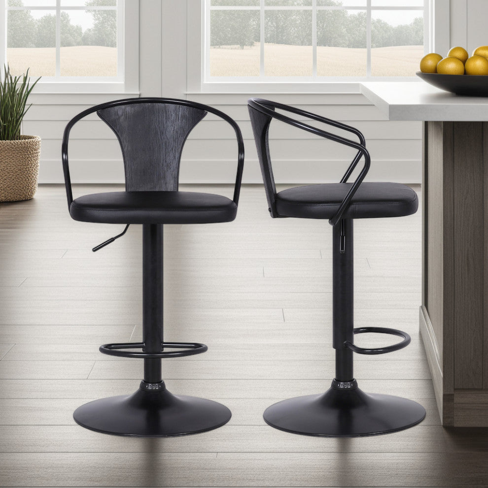 Eagle Adjustable Barstool, Black Powder Coated Finish With Black Faux Leather, Black