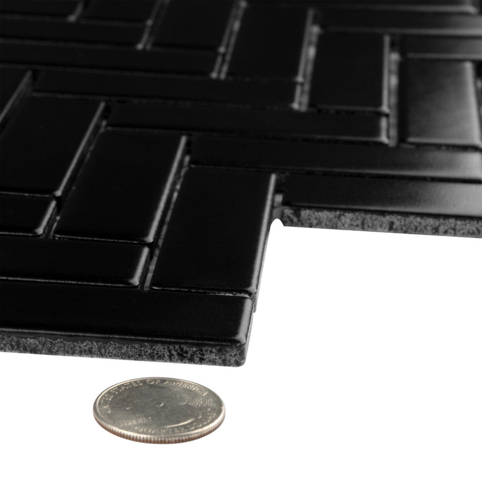 Metro Brick Herringbone Matte Black Porcelain Floor and Wall Tile