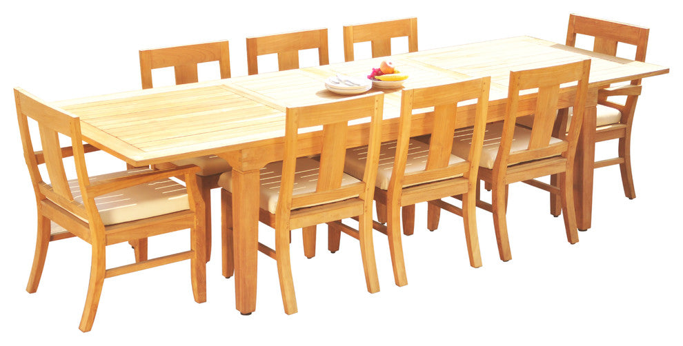 9-Piece Outdoor Teak Dining Set: 122" Extension Rectangle Table, 8 Osbo  Chairs