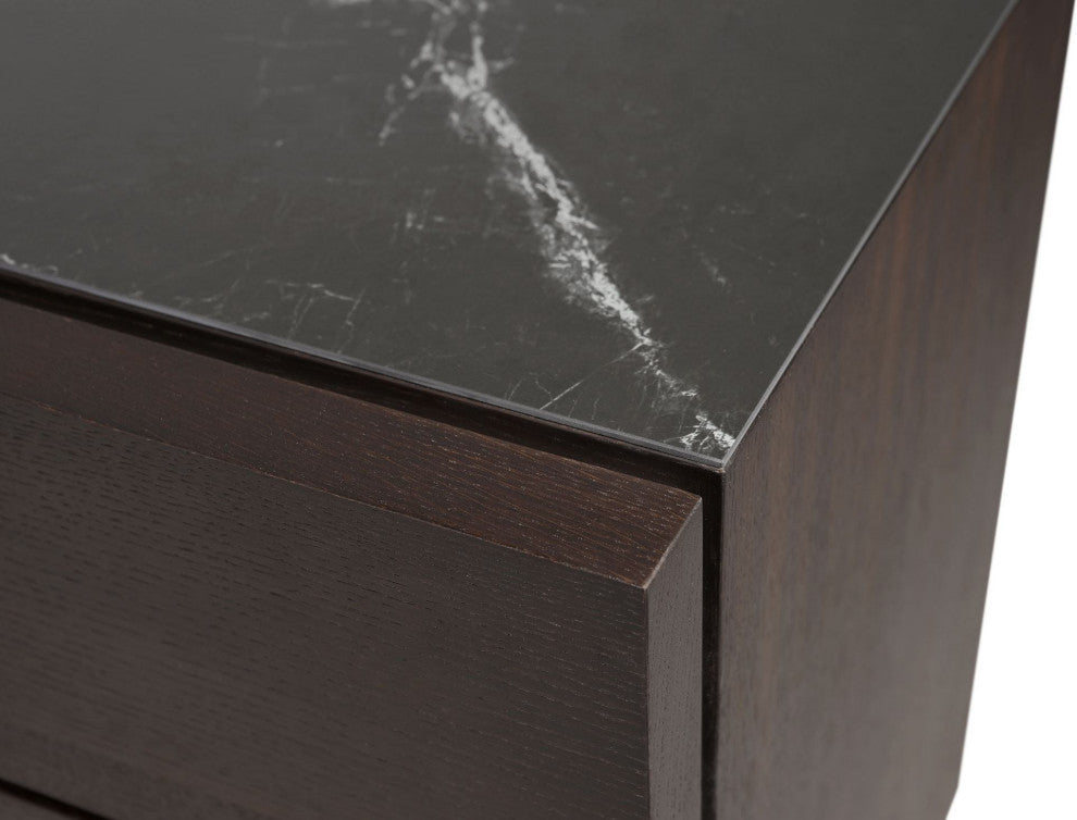 Inverness Media Cabinet in Smoked Oak and Black Marble Ceramic