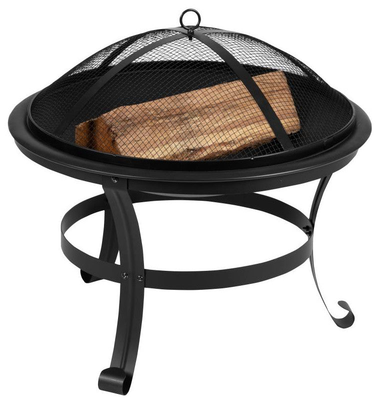 Savannah Set of 4 Outdoor Rocking Adirondack Chairs w/ 22" Round Fire Pit, Black