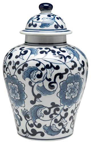 Blue and White Ginger Jar With Lid