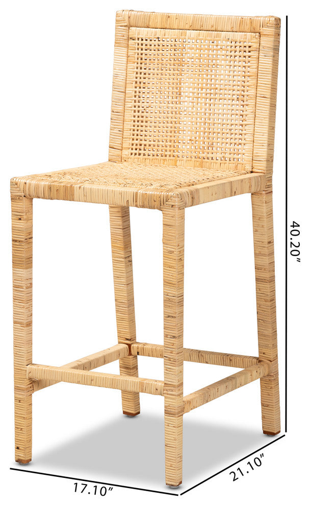 Sofia Modern Natural Finished Wood and Rattan Counter Stool
