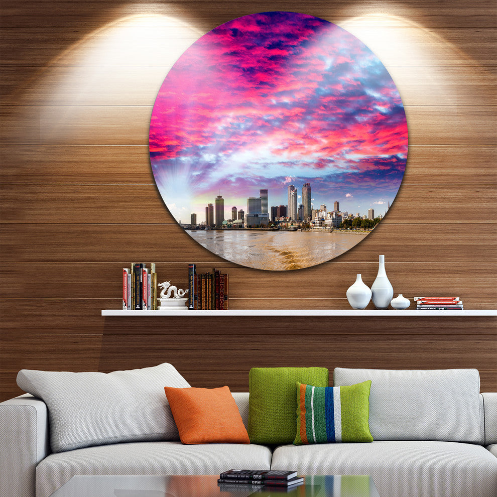 New Orleans Building And Skyscrapers, Cityscape Disc Metal Artwork, 11"
