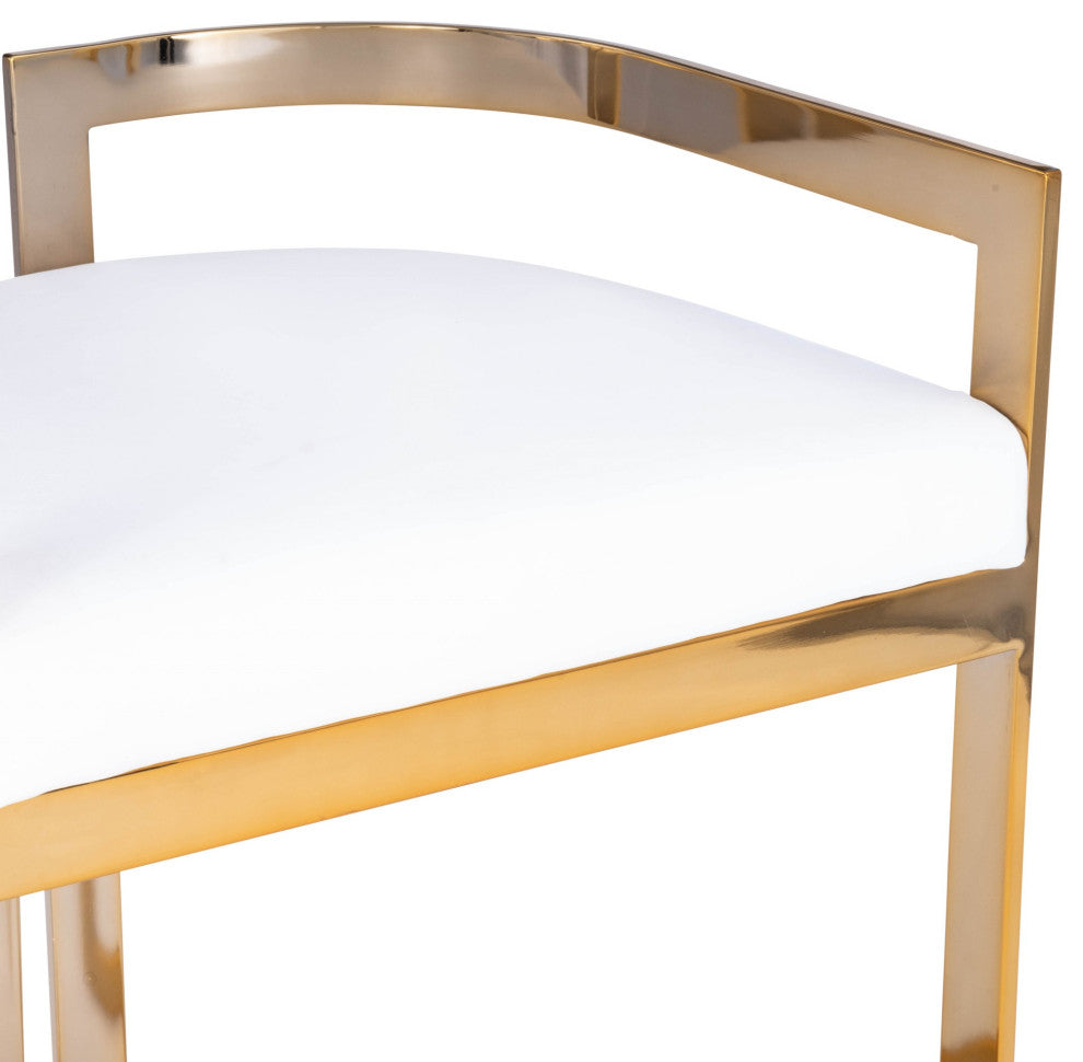 Gold and White Faux Leather Counter Stool