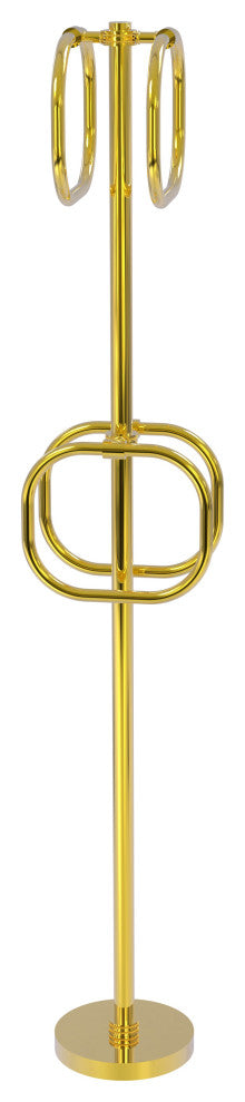 Towel Stand with 4 Integrated Towel Rings, Polished Brass