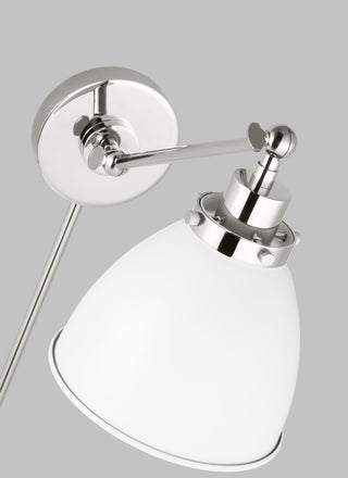 Wellfleet Single Arm Dome Task Sconce, Matte White and Polished Nickel