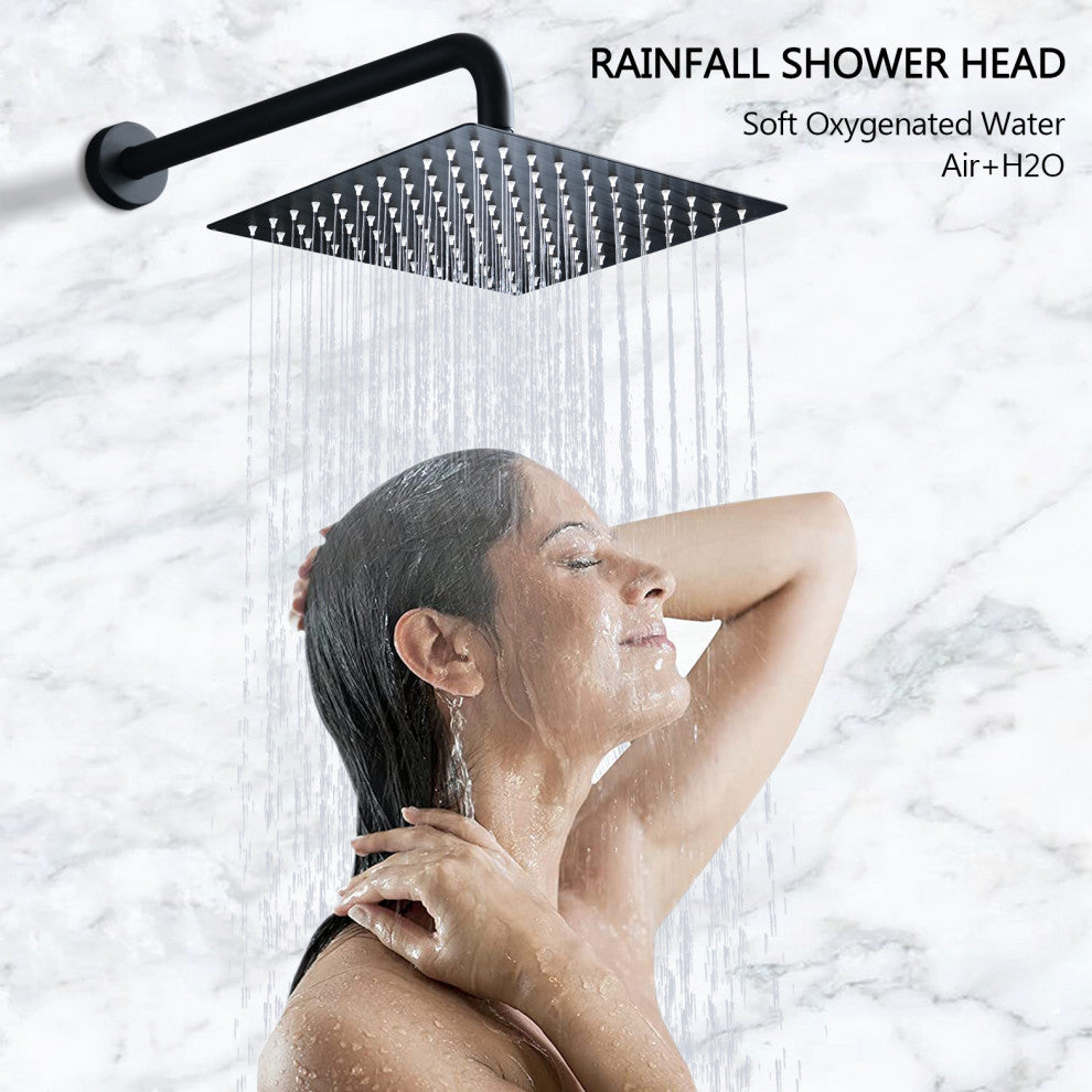 10" wall-mounted rain shower head set, Matte Black