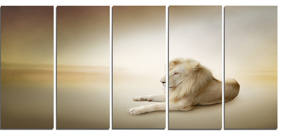 Relaxing King of Animals, Animal Canvas Wall Art, 60"x28", 5 Panels