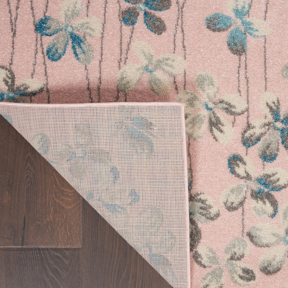 Bohemian Area Rug, Polypropylene With Floral Pattern, Pink, 6' X 9