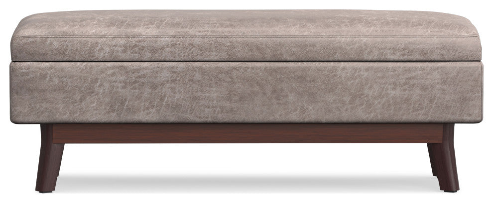 Owen Rectangular Storage Ottoman, Distressed Gray Taupe Faux Air Leather