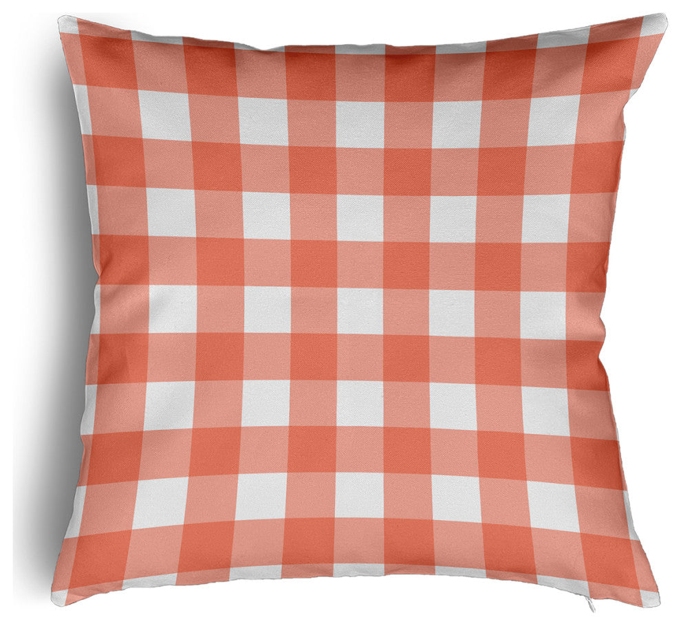 Gingham Plaid Accent Pillow With Removable Insert, Harvest Orange, 16"x16"